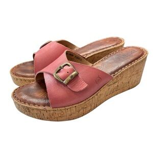 Born Araya Wedge Sandal Women's Shoe Size 9 Dusty Rose Leather Adjustable Slide
